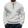 thumbnail image 3 of AWZXDE Men's Knit Quarter Zip Sweatshirt, Stand Collar Pocket Pullover, Thermal Fall Winter Top White,XXXL, 3 of 8