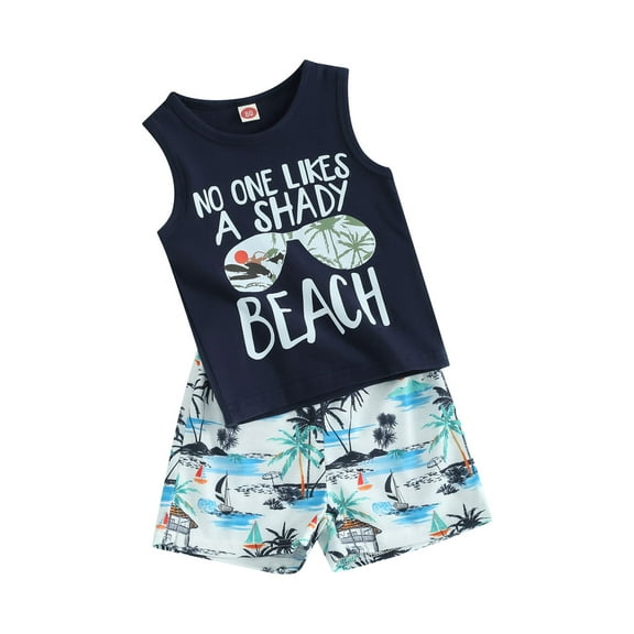 FEORJGP Toddler Baby Boy Summer Outfits 3M 6M 1T 2T 3T Infant Sleeveless Vest Crew Neck Waistcoat Letter Print Tank Tops and Elastic Beach Shorts Set Little Boys Casual 2 Piece Clothes