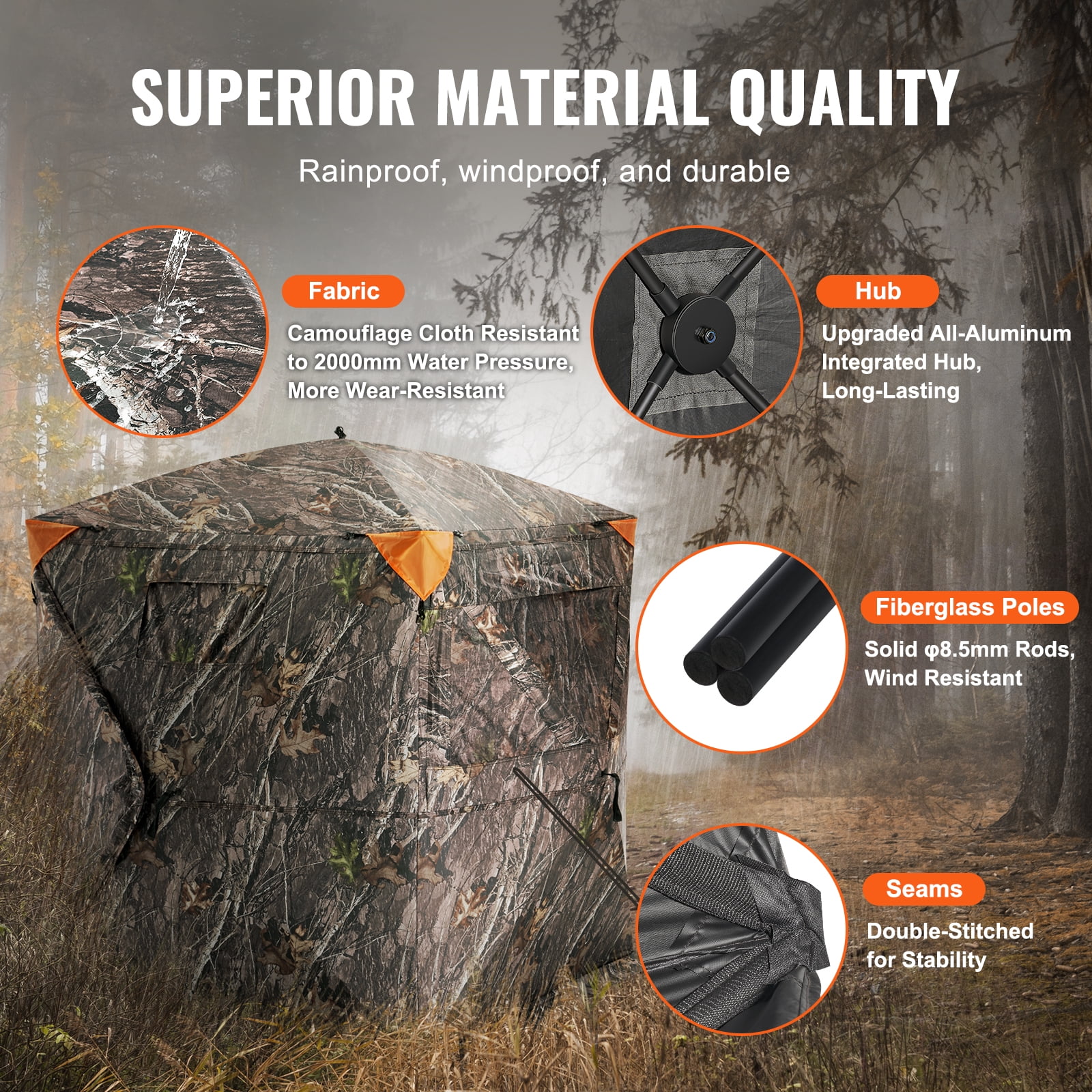 KFFKFF Hunting Shelter, 270° Visibility Ground Shelter, 1-2 Person Quick Setup Hunting Hideout with Transport Bag, Durable Outdoor Hunting Hub, 3 Side Windows for Turkey and Deer Stalking