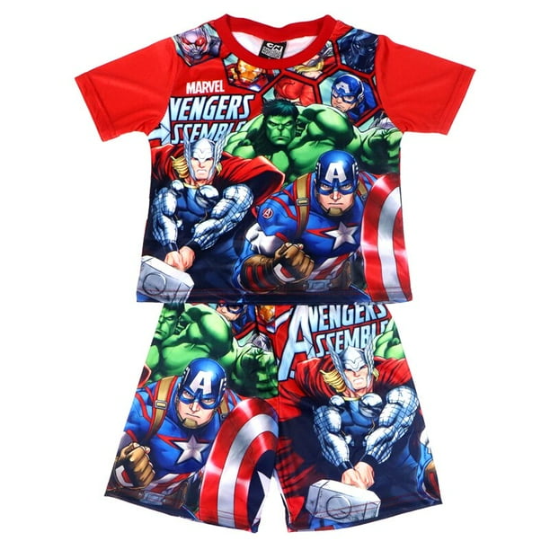 2023 nuevos conjuntos de niño de manga corta de verano de dibujos animados vengadores niños pantalones cortos pijamas trajes Marvel ropa traje 3-8 YM (5T) Gao Jinjia LED