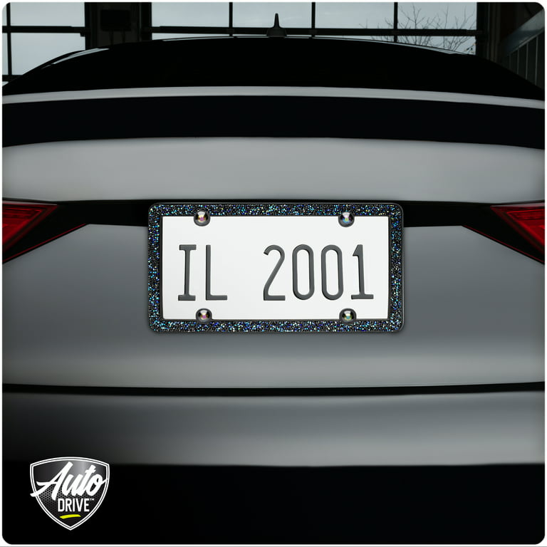 Auto Drive Black Iridescent Crushed Bling Metal License Plate Frame, 90205W