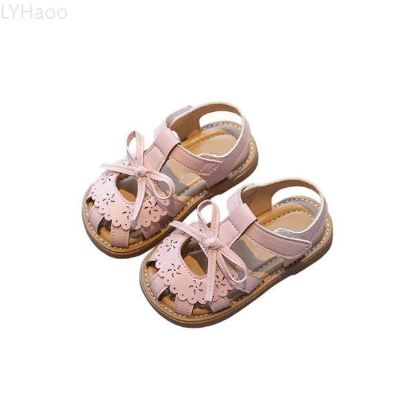 LYHaoo Girls Sandals Summer Children's Girls' Large Sized Soft Soled Bow Knotted Open Weave Shoes And Sandals Sizes 6.5 Toddlers(15-18 Months)