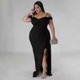 thumbnail image 2 of AURA Women Sexy V Neck High Slit Maxi Dress Spaghetti Strap Ruffle Party Club Dress, 2 of 8