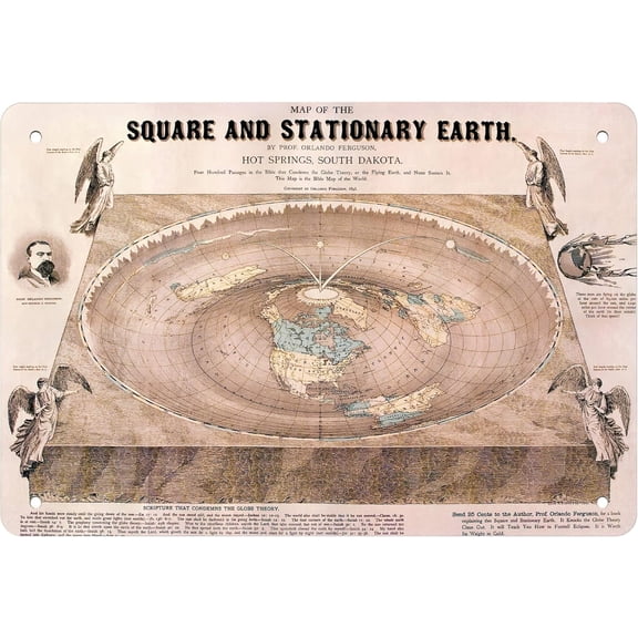 Flat Earth map 1893 map for kids laminated Metal Tin Sign Decor Home Diner Coffee Retro Art Sign 8X12 Inch