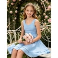 thumbnail image 5 of Aideaone Girls Sleeveless Square Neck Dress Ruched Waist A Line Church Party Style for Tweens Teens 7-16, 5 of 9