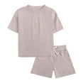 thumbnail image 2 of Elainilye Fashion Toddler Pajamas Set Boys Girls Cute Plain Soft Short Sleeve Top Pants Home Wear Suit Loungewear, Sizes 6M-13T, 2 of 8