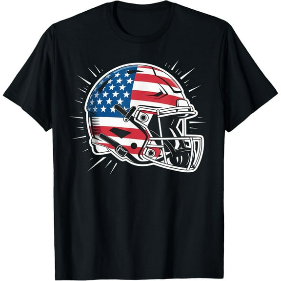 Funny American Football Helmet Patriotic American Flag USA T-Shirt100% cotton short-sleeved shirt for both men and women