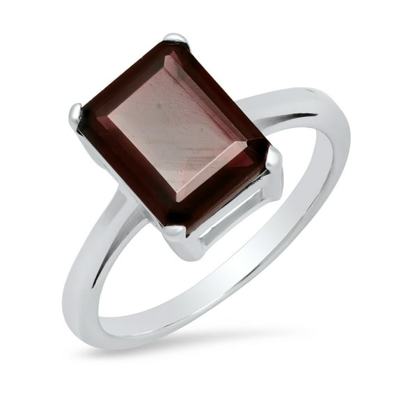 Sterling Silver 10x8mm Emerald Cut Garnet Ring, Size 7