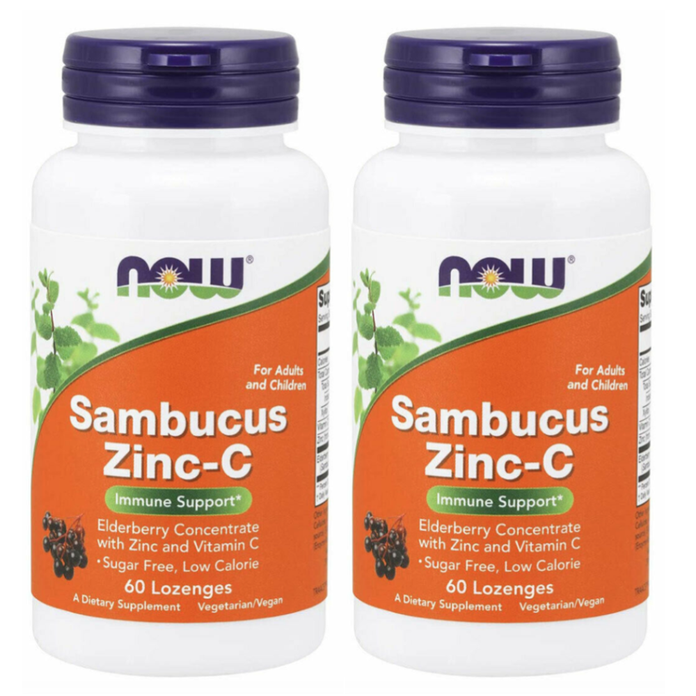 NOW Foods Sambucus ZincC with Elderberry Concentrate and Vitamin C, 60Lozenges 2 Packs