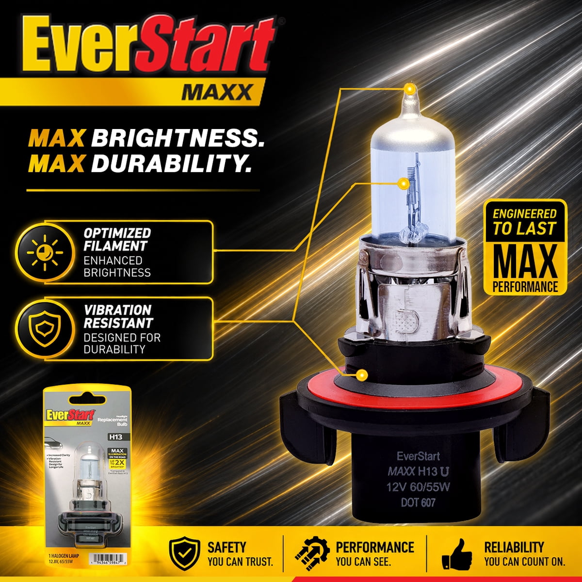 EverStart Maxx H13 Halogen Headlight Bulb, 1 Pack, Compatible with Multiple Cars