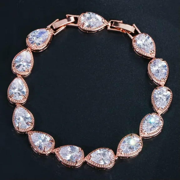 Classic Cubic Zirconia Rose Gold Plated Water Drop Bracelet for Women Wedding