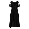 thumbnail image 4 of FAVIPT Women Dresses Trendy Elegant Lace Chiffon Flowy Dresses Evening Party V Neck Short Sleeve High Waist Tiered Wedding Guest Dress 2025 Black,L, 4 of 6