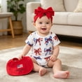 thumbnail image 3 of Wxirdiow Girls Patriotic Clothes 4th Of July Baby Girl Outfits Usa Flag Embroidery Newborn Infant Smocked Bubble Romper Memorial Day Clothes Red Size,0-3 Months, 3 of 6