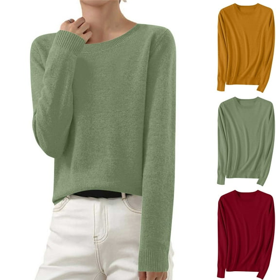 FRSASU Sweaters for Women Casual Knit Long Sleeve Crewneck Lightweight Pullover Sweater Womens Tops for Women Yellow