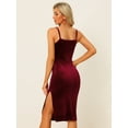 thumbnail image 4 of DARING DIVA Velvet Cowl Neck Side Slit Bodycon Cami Midi Dress M Burgundy, 4 of 6
