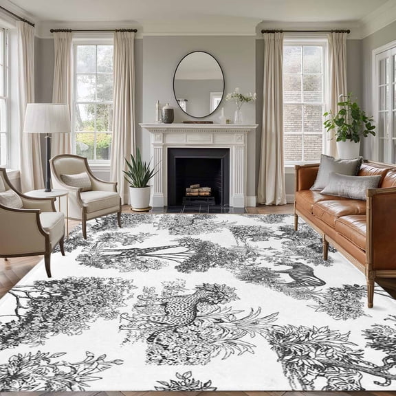 Country Giraffe Area Rugs 8'x10', Washable Small Throw Rugs for Living Room Patio, Vintage Rustic Animals Green Forest Tree Indoor Outdoor Rug Non-Slip Low Pile Carpet Runner Reversible Floor Mats