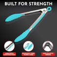 thumbnail image 4 of Kitchen Tongs with Silicone Tips Set of 3 Heat Resistant Tongs for Serving Food, 7-Inch, 9-Inch, 12-Inch Locking Silicone Tongs for Cooking, Salad Tong, Aqua Kitchen Utensils, 4 of 7