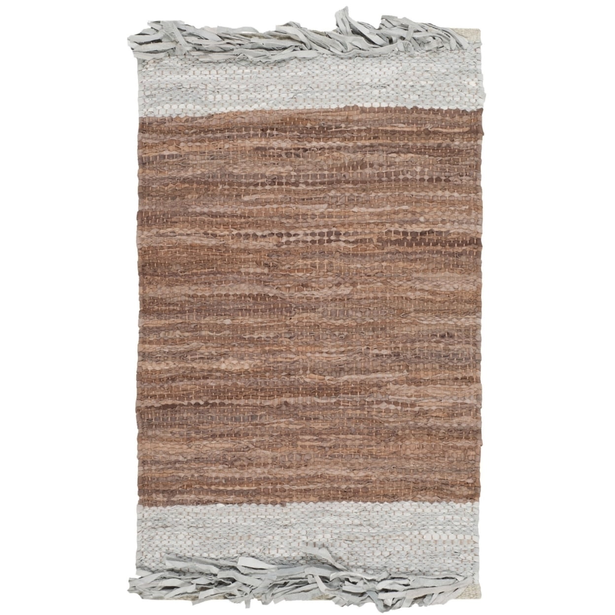 SAFAVIEH Vintage Leather Horatio Braided Fringe Border Area Rug, Light Grey/Brown, 3' x 5'