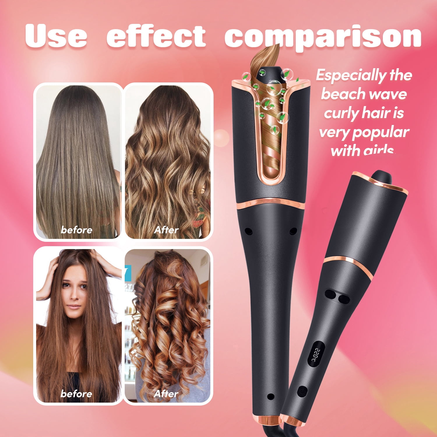 Automatic Hair Curler with U-Shaped Open Barrel for Tangle-Free Styling, Professional Ceramic Ionic Auto-Rotating Curling Iron Wand with 4 Temperature Settings & Anti-Scald Design
