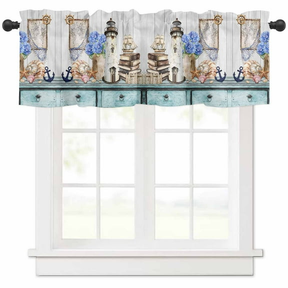 Hokiten Rod Pocket Curtain Valance, Vintage Lighthouse Coastal Farmhouse Window Valance for Living Room, Bedroom, Kitchen Nautical Ocean Sea Retro Art 42"W x 18"L