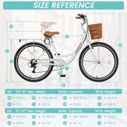 MOONCOOL 24/26 Inch Cruiser Bike for Women, 7 Speed Step-Through Bicycle with Basket, Rear Rack & Lock, Retro City Bike for Adults