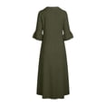 thumbnail image 4 of SETOOFF Women Cowl Neck 3/4 Ruffle Sleeve Cotton Linen Midi Dress Loose A Line Shift Dress with Side Pockets Casual Weekend Shopping Outdoor Vacation Daily Outfits, 4 of 6
