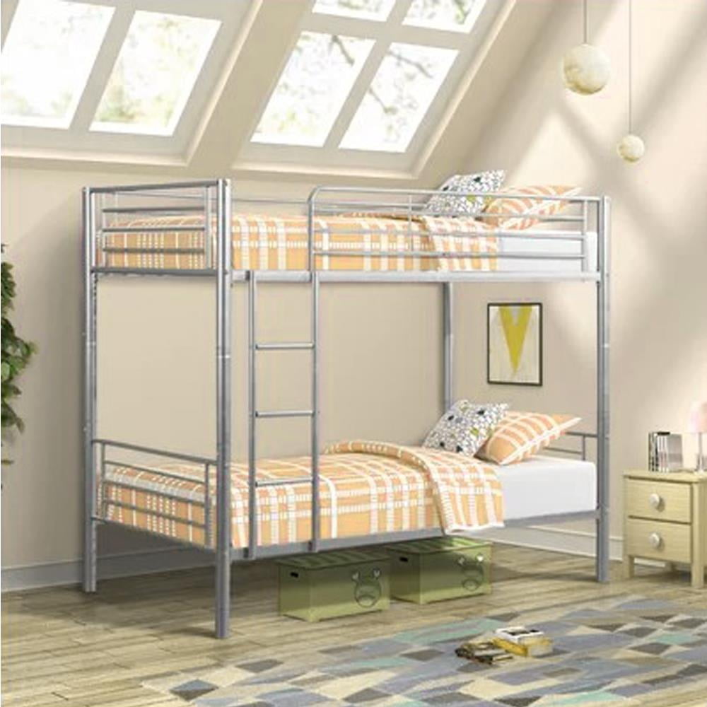 UBesGoo Twin Over Twin Metal Bed, Metal Bunk Bed Frame, Gray