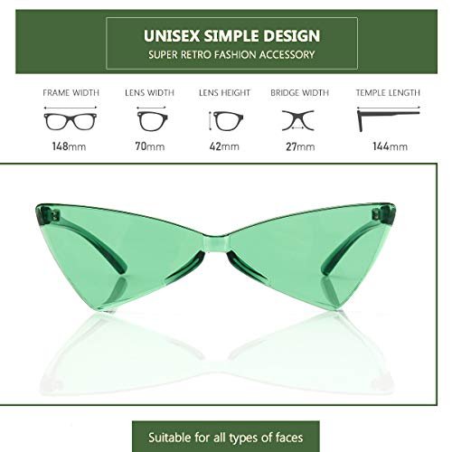 OLINOWL Triangle Rimless Sunglasses One Piece Colored Transparent Sunglasses For Women and Men, Green OLINOWL OLINOWL