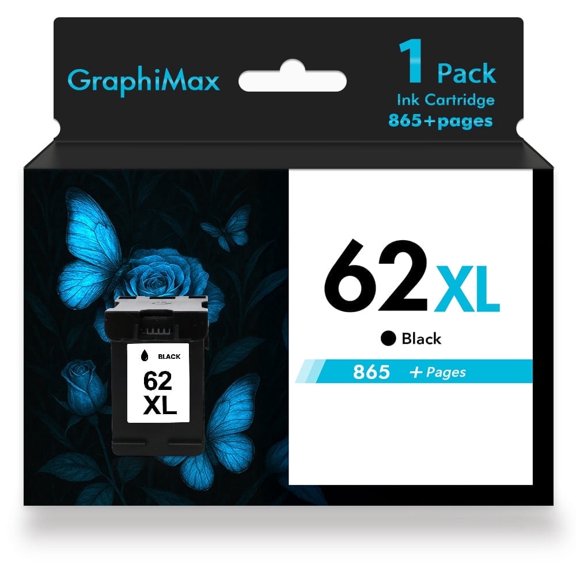 62XL 62 Ink Cartridges Compatible for 62 62XL for Envy 5540 5640 5660 7644 5740 7640 5741 8040 8000 OfficeJet 200 250 Printer (1 Pack Black)