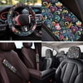 thumbnail image 4 of Binienty Boho Floral Auto Seat Covers Front And Backseat with 15 Inch Steering Wheel Cover Universal Center Console Cover Breathable Seat Belt Pads 14 Piece Automotive Interior Accessories Set, 4 of 7