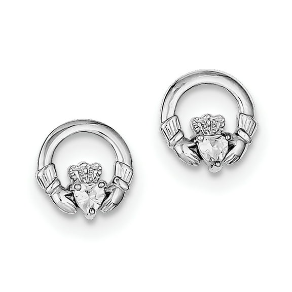 Primal Silver Sterling Silver Rhodium Plated Cubic Zirconia Claddagh Post Earrings
