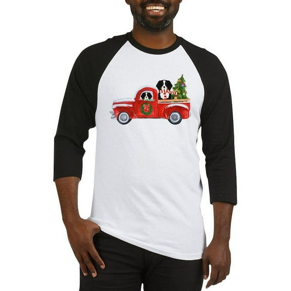 CafePress - Christmas Berner Red Truck Baseball Jersey - Cotton Baseball Jersey, 3/4 Raglan Sleeve Shirt