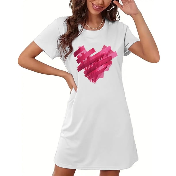 Camisón corto de mujer, vestido de largo medio con estampado de moda, camisón corto extragrande de mujer, camisón de manga corta con estampado de pecho a la moda, camisón de mujer