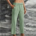 thumbnail image 2 of Huesdet Women's Linen Pants 2024 New Casual Pants for Womens Wide Leg Loose Elastic Waist Pants Trousers with Pocket Green,XL, 2 of 5