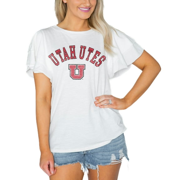 Women's Gameday Couture White Utah Utes Arch Logo Flutter Sleeve Lightweight T-Shirt