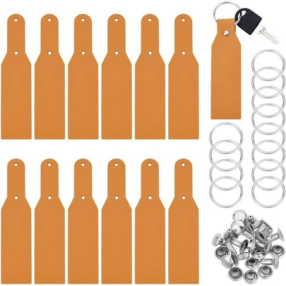 1set Leather Keychain Making Kits Orange 50~65x15~30x1.8mm Hole: 2.5mm