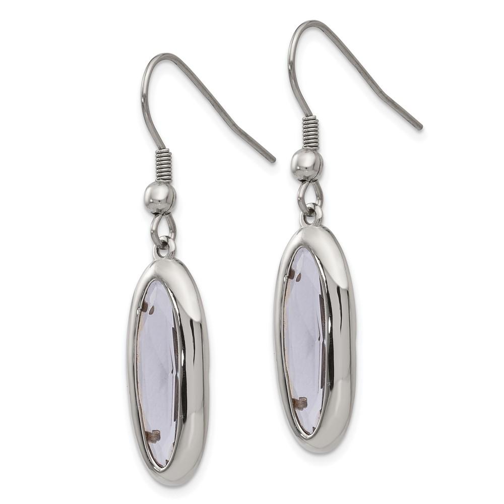 Stainless Steel Polished Grey Glass Oval Dangle Shepherd Hook Earrings - image 2 of 4