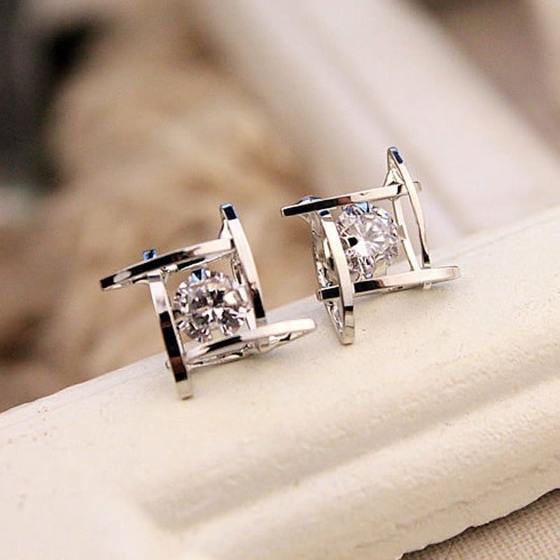 Fashion Women Hollow Out Square Zircons Studs Earrings