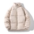 thumbnail image 2 of Men Puffer Jackets Thicken Bubble Jacket Warm Long Sleeve Stand Collar Zip Up Solid Color Coat Outwear Winter Beige XXXXL, 2 of 9