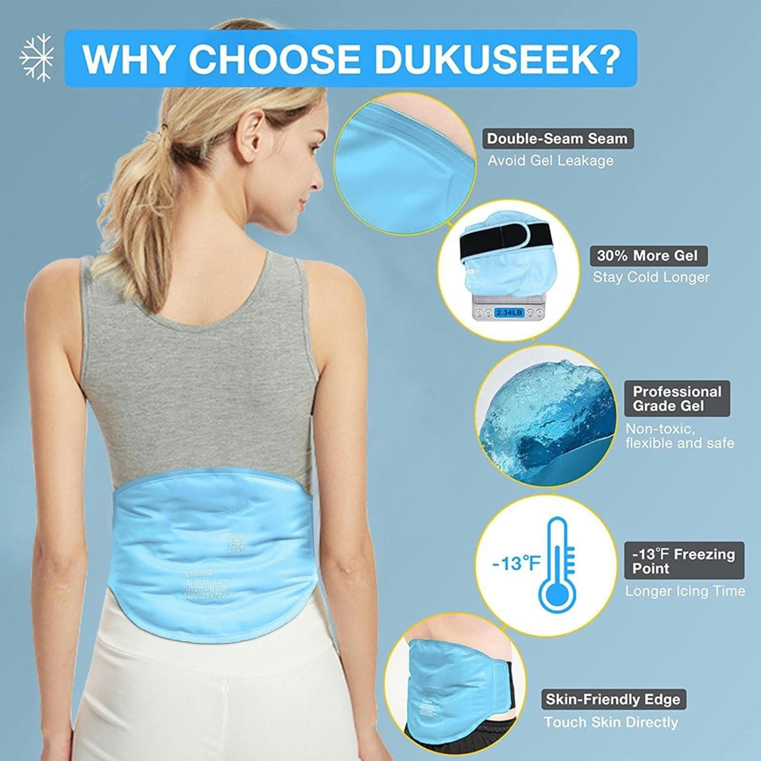 GXCZ Ice Pack for Back Pain Relief, Reusable Gel Back Ice Pack with Dual Straps, Cold Compress Therapy for Waist Lumbar Injuries Sciatic Nerve Herniated or Degenerative Disc Coccyx Tailbone Pain