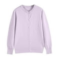 thumbnail image 4 of Fiaer.Button down Long Sleeve Cardigan for Women.Womens Crew Neck Loose Fit Casual Trendy Going out Solid Color Lightweight Knitted Tops Purple XL, 4 of 4