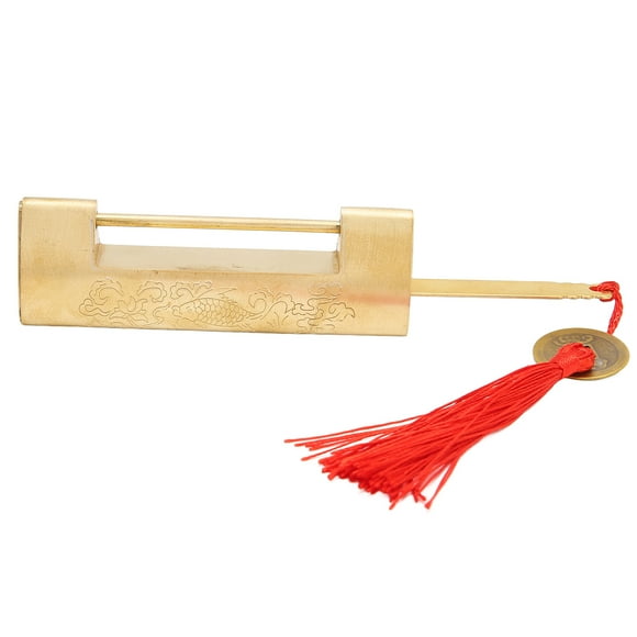 Antique Chinese Fish-Shaped Brass Padlock, 5.9cm Spacing, Rust-Proof, Exquisite for Jewelry Boxes, Brass Color
