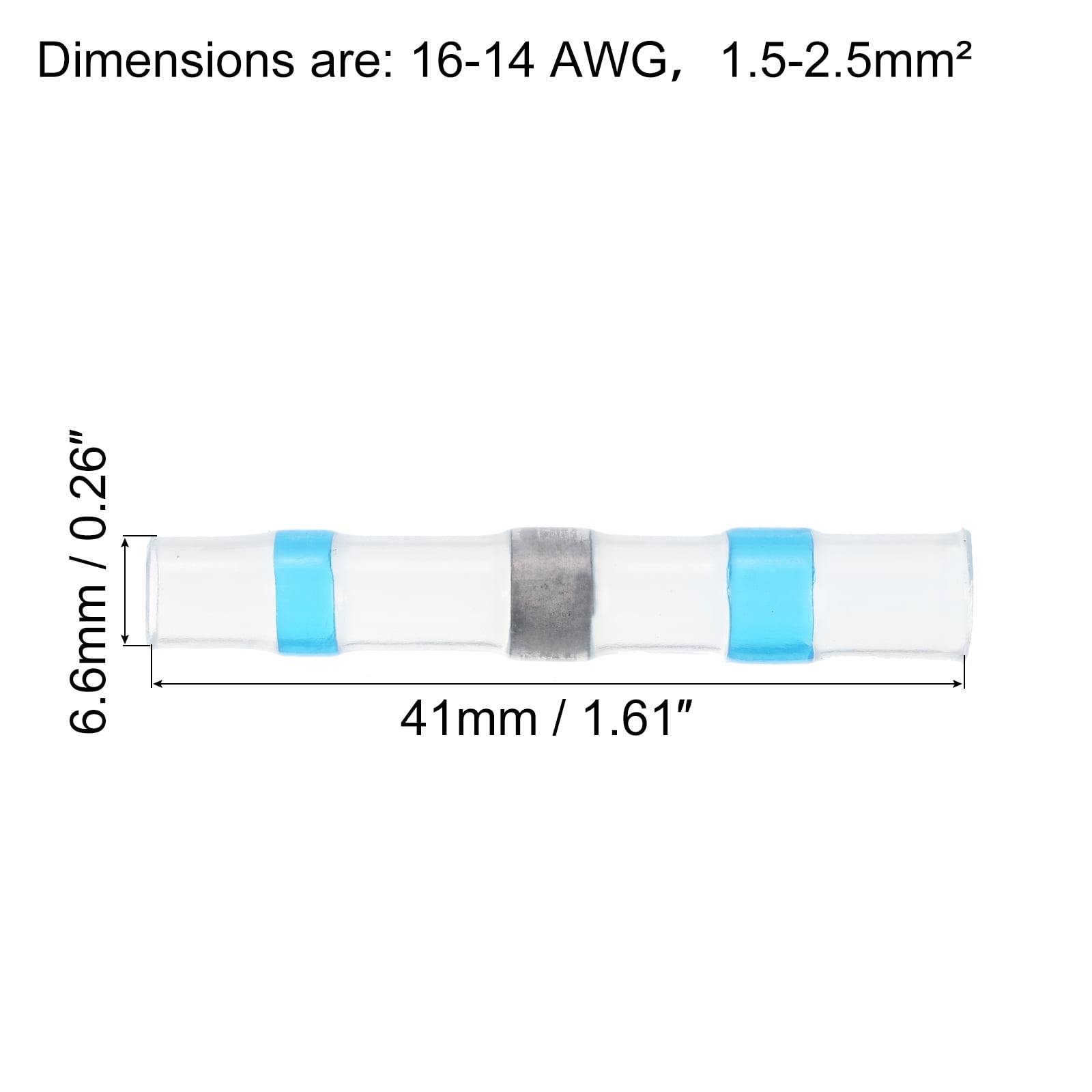 Solder Seal Wires Heat Shrink Butt Connectors 500pcs 1614 AWG Blue Waterproof Wire Crimp for Marine, Cable