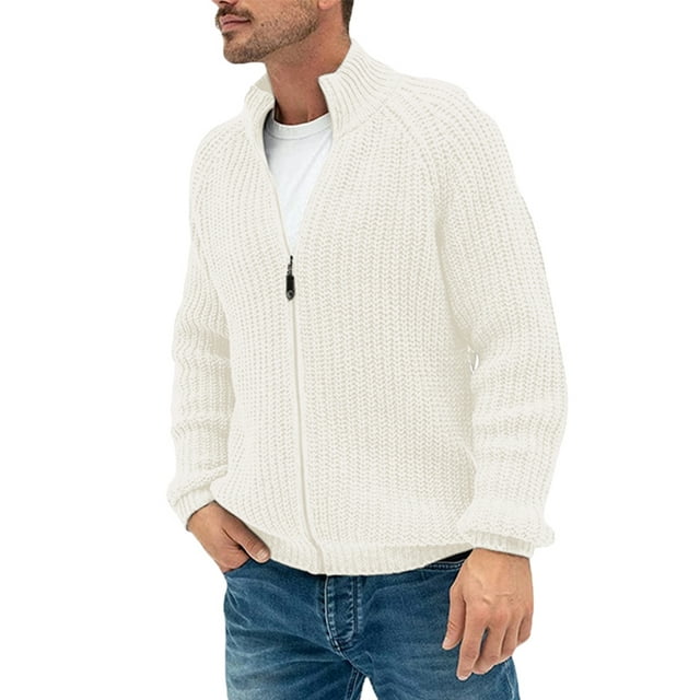 LUXUR Cardigan Homme à Simple Boutonnage Ouvert Tricot Manches Longues Blanc G