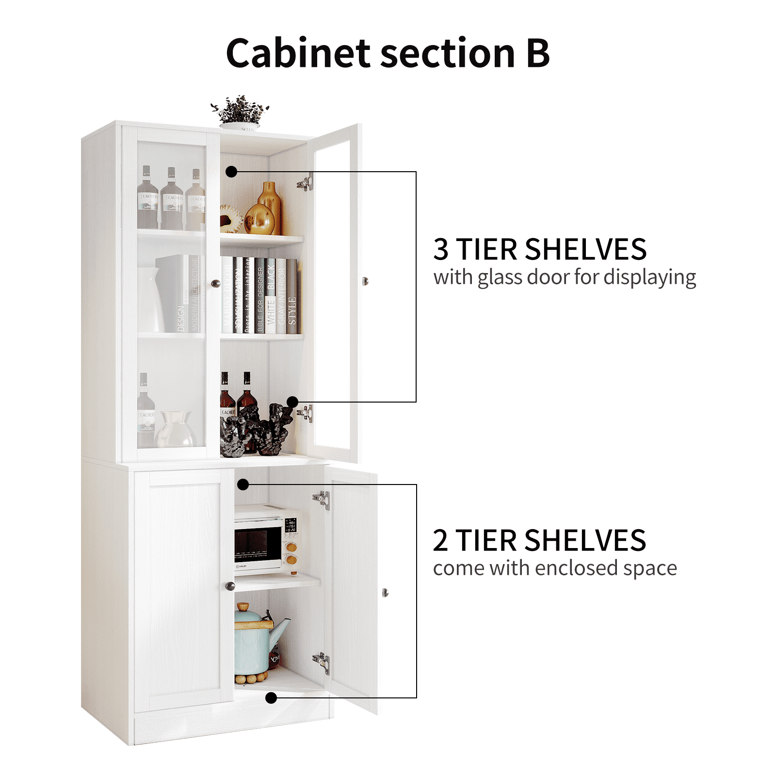 RichYa 3Pcs Vertical File Cabinet, 3-Tier Modern Bookshelf with 3 Large Drawers, Wood Filing Cabinet with Open Storage Shelf, Glass Doors for Home Office, White