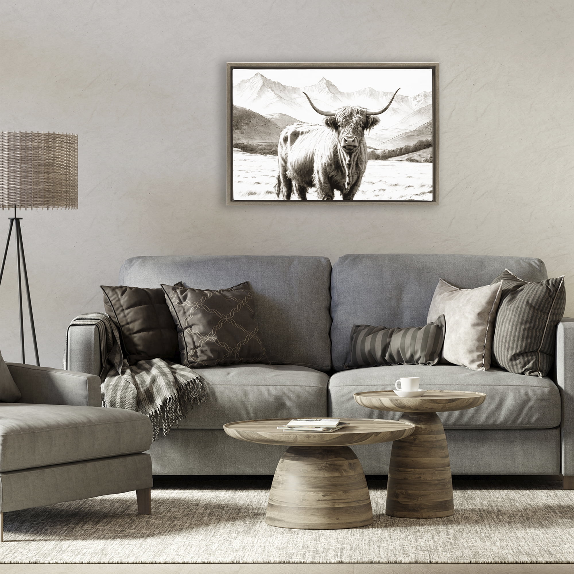 Stupell Industries Highland Sepia Sketch Brown Framed Floater Canvas Wall Art, design by Kim Allen