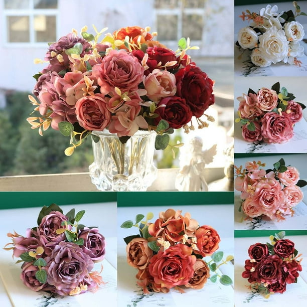 Ramo de peonías de seda artificial para decoración nupcial 30CM