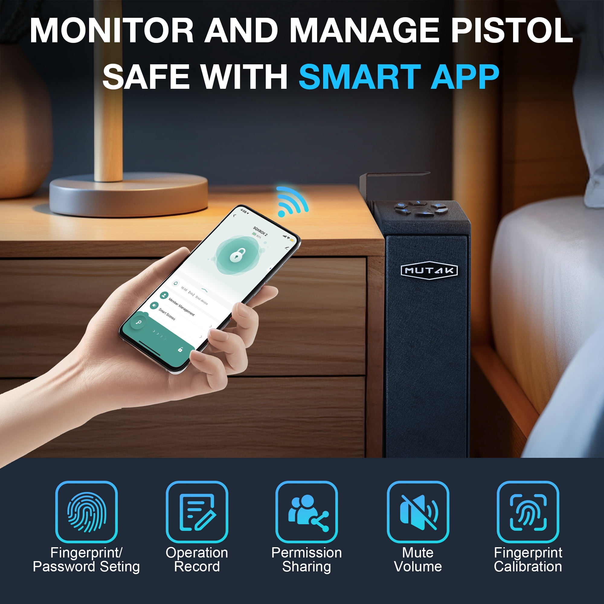 Gun Safe, Slider Biometric Gun Safe for Pistol with APP,Fingerprint,Fingerprint,PIN Code and KEY Wall Mounted Handgun Pistol Safe Quick Access Auto Sliding Gun Locker Box,Black