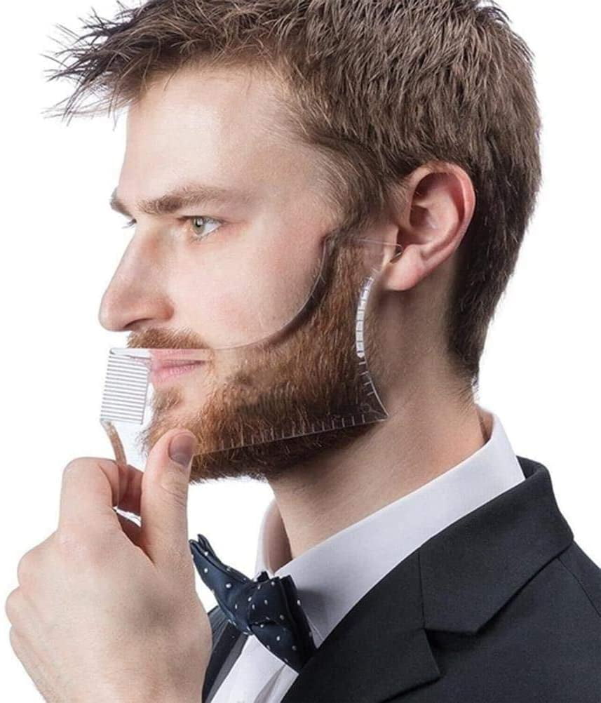 Beard Guide Shaper Tool Or Clear Stencil For Trimming And Shaving, The Stencil Models With 4 Grooming Lines And Mustache Comb
