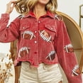thumbnail image 6 of Women Cardigan Corduroy Football Sequin Jacket Baseball Casual Jacket Work Cardians, 6 of 7